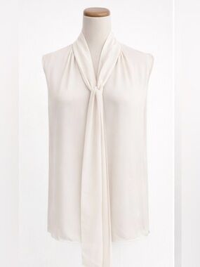 [Theory] Ivory Silk Tie Scarf Sleeveless Blouse Top Size P Petite